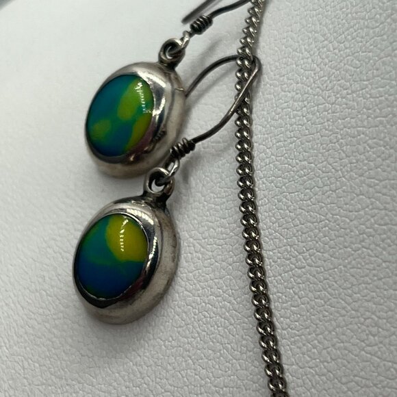 Mexico Sterling Rainbow Calsilica Necklace, Bracelet and Earring Set JP230 - Picture 4 of 9
